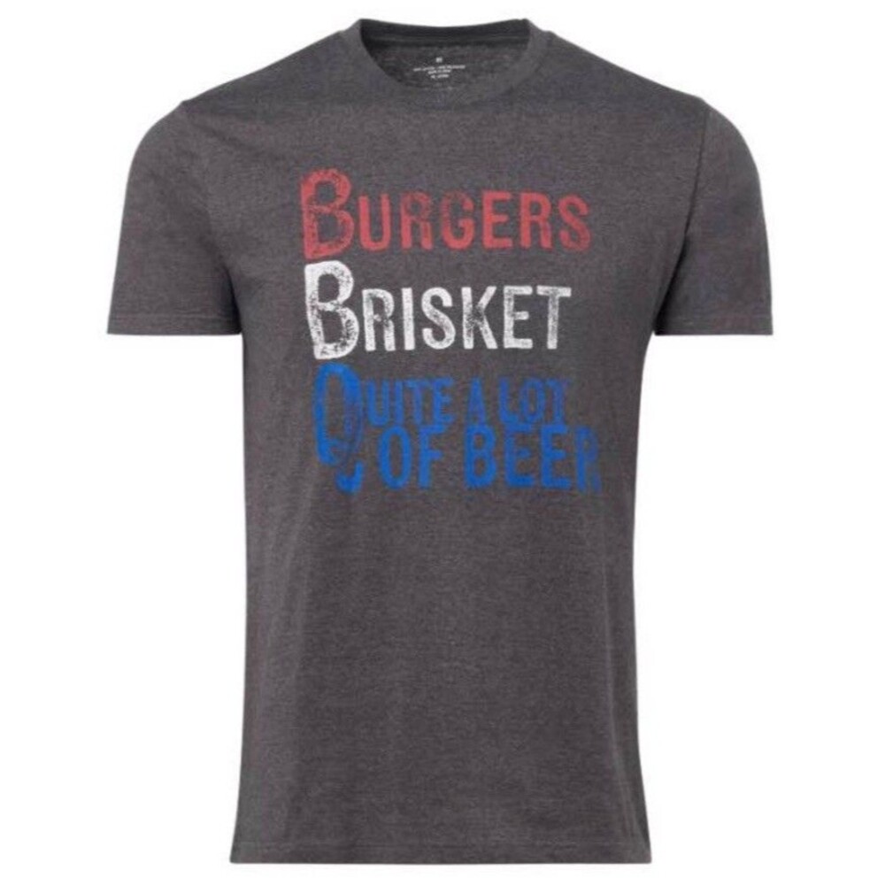 USA 250th Tee Mens 2XL Burgers Brisket Beer Graphic Patriotic Cotton Blend